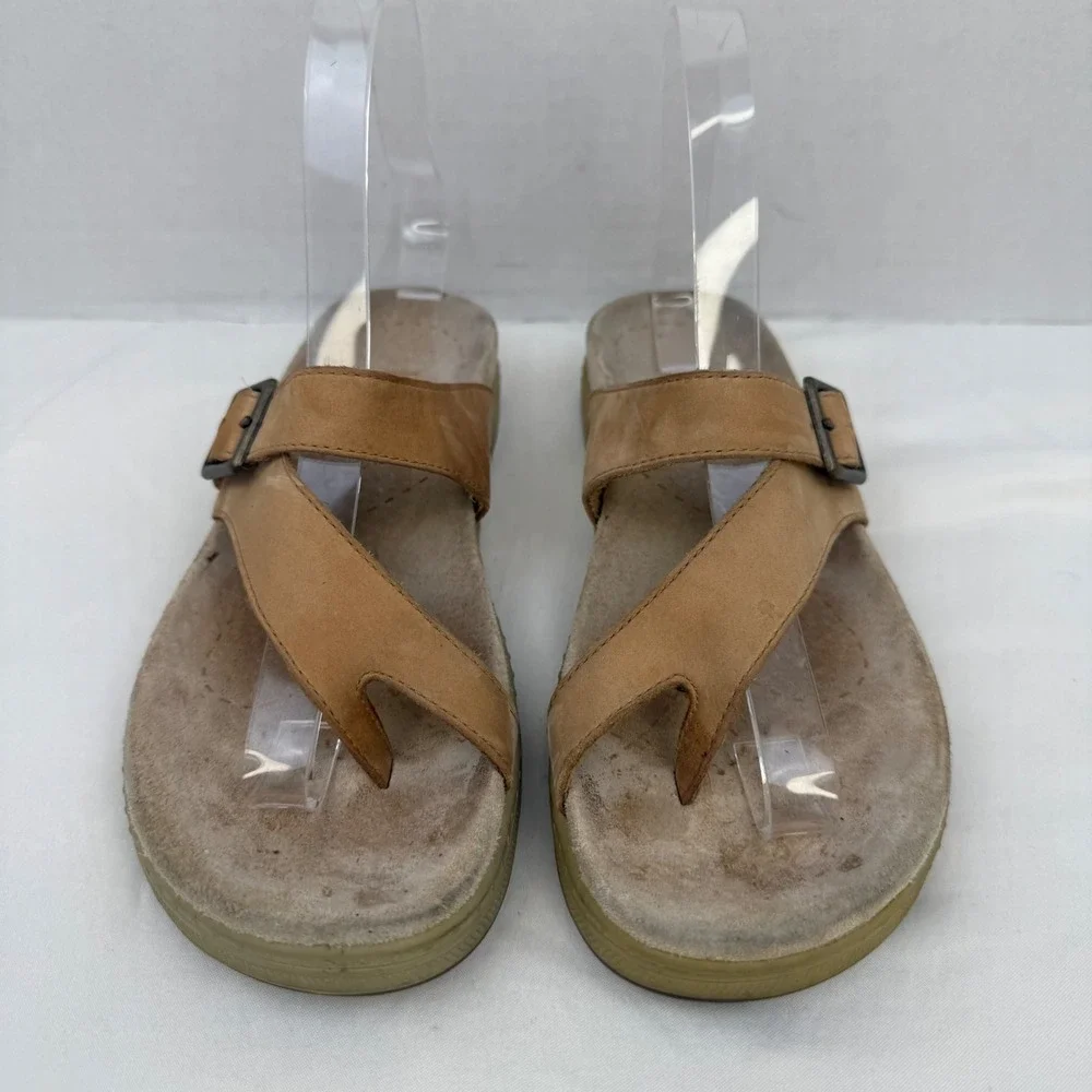 GH Bass Tan Leather Toe Loop Slide Sandals Buckle Strap Womens 6M 4235-260